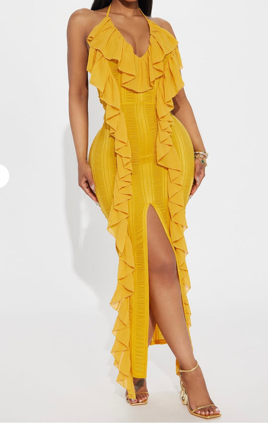 Mustard And Olive.
• Ruffle Maxi Dress