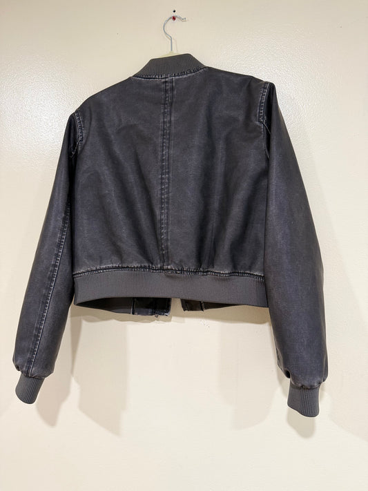 woman's charcoal leather jacket